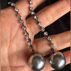 2011 Avon Gunmetal Rhinestone Shoulder Duster Earrings with Grey Pearl Drop E11